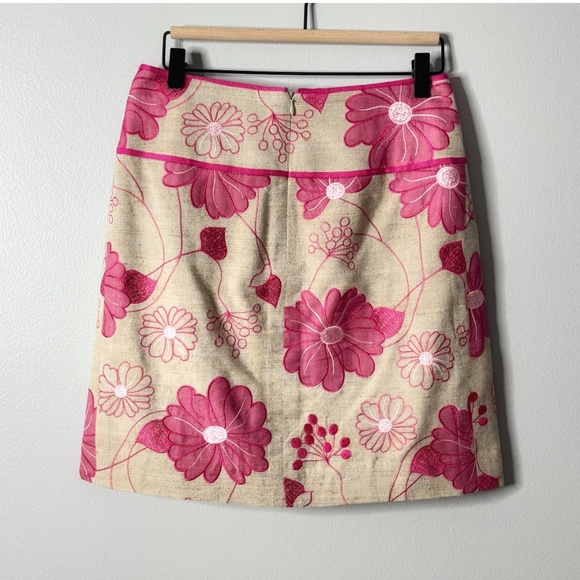 Etcetera Silk Blend Skirt Mini Length Cotton Blend Pink Floral Sand Zip Back 2 - Picture 3 of 11